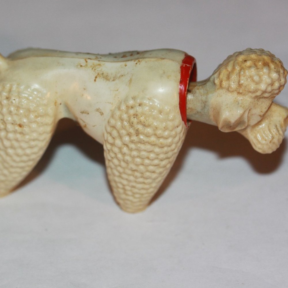 Vintage POODLE Nodder Toy Plastic Bobble head White Germany